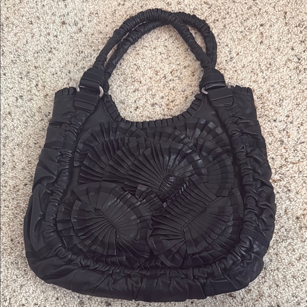 Lockheart Fanfair Ruffle Naomi Pleated Leather Hobo Bag